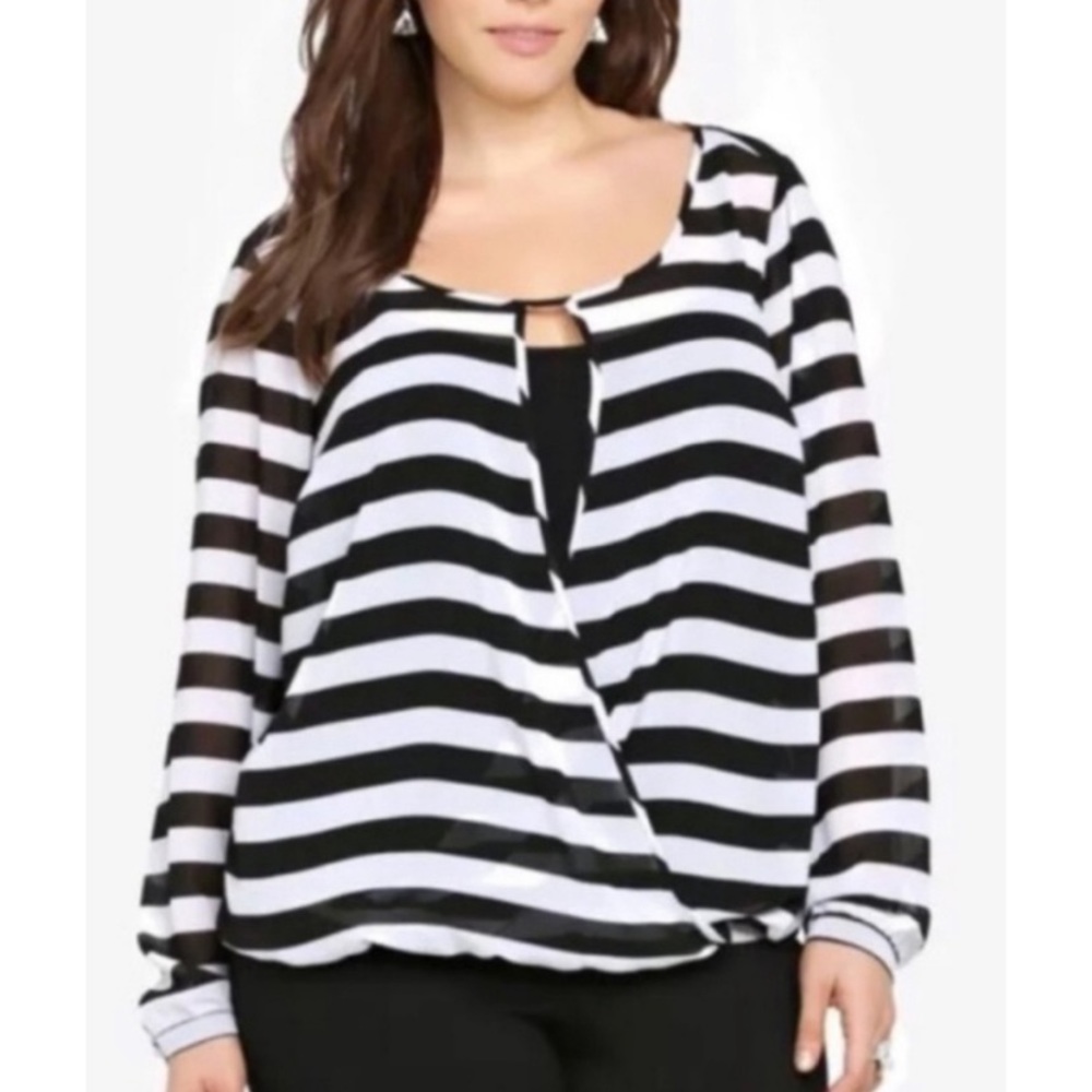 Torrid stripe sheer shirt blouse black white